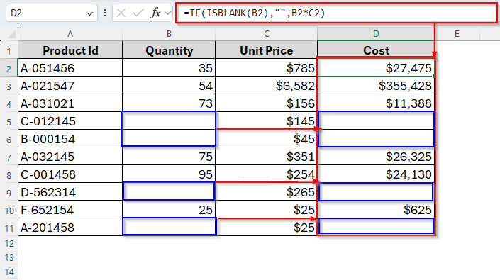 Combining IF with ISBLANK to Leave a Cell Blank in Excel with No Data