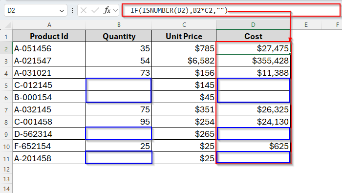Use IF with ISNUMBER to Make a Cell Blank If There’s No Data