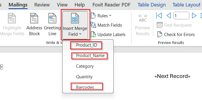 Using Word Mail Merge with Excel Data