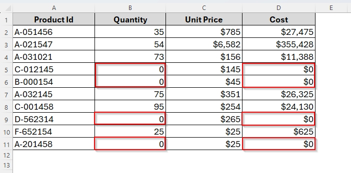 Hide Zeros with Excel Settings to Leave the Cell Blank