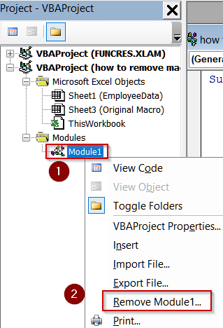 Remove Macros from Excel Modules Using the Visual Basic Editor