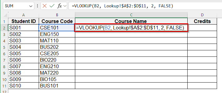 Create a Lookup Table Using VLOOKUP