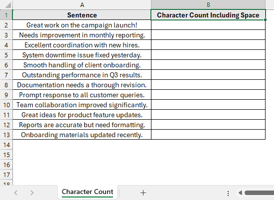 Use the LEN Function to Count Characters Including Spaces