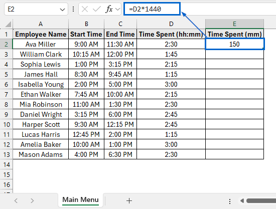 Format Cells with Main Menu and Convert Hour to Minute