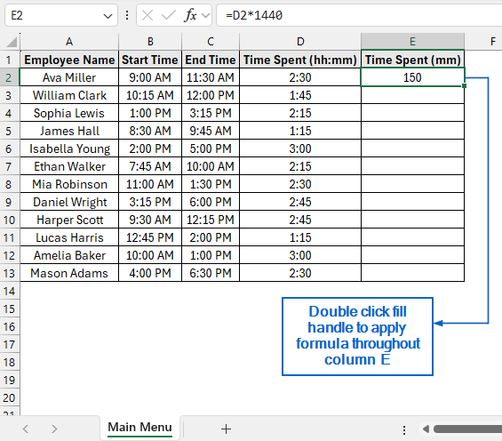 Format Cells with Main Menu and Convert Hour to Minute