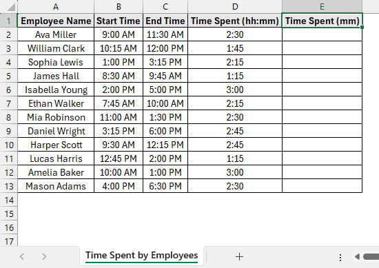 Convert Hours to Minutes Using HOUR and MINUTE Functions