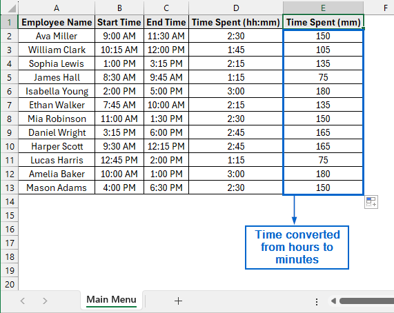 Format Cells with Main Menu and Convert Hour to Minute