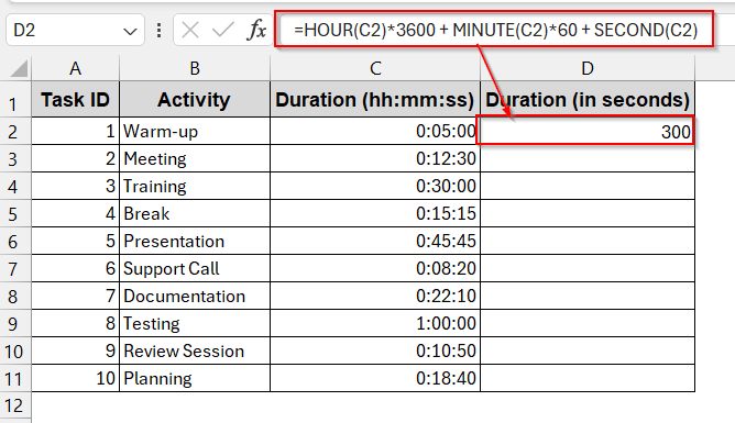 Use HOUR, MINUTE, and SECOND Format to Convert Time into Seconds