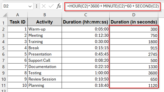 Use HOUR, MINUTE, and SECOND Format to Convert Time into Seconds