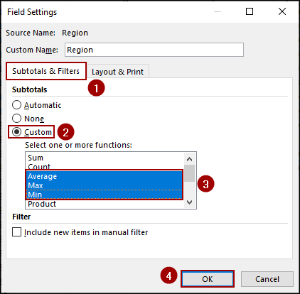 Steps to Create Custom Subtotal in Excel Pivot Table