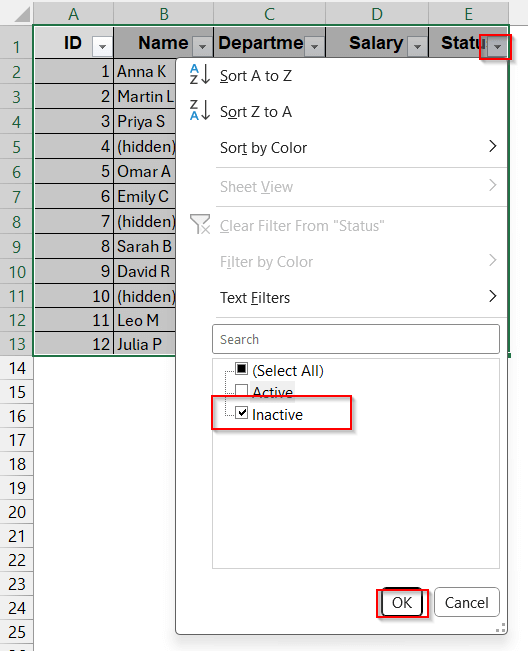 Delete Hidden Rows Created by Filter Option