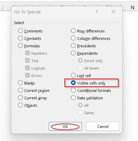 Use Go To Special Selection to Clean Hidden Rows