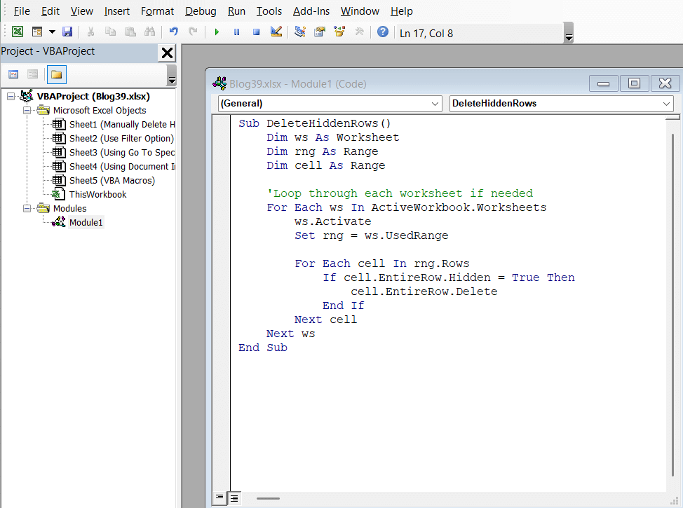 One-Click VBA Script to Clean Hidden Rows for Large Datasets