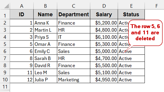 Manually Delete Hidden Rows in Small Worksheets