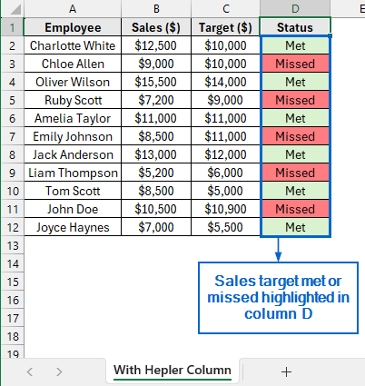 Step-by-Step Guide for Using IF Statement With a Helper Column to Highlight Cells