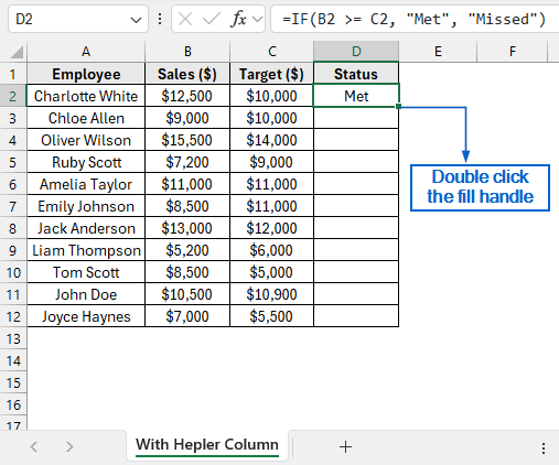 Step-by-Step Guide for Using IF Statement With a Helper Column to Highlight Cells