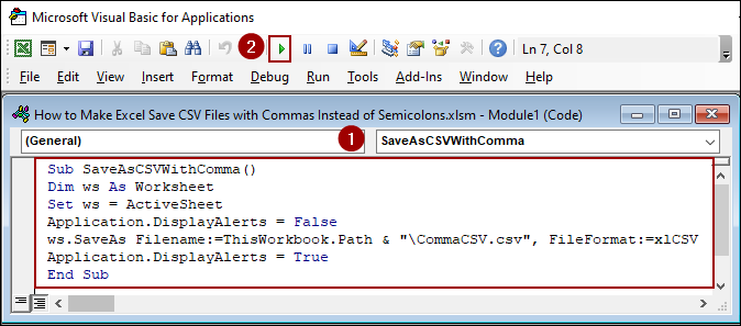 Applying VBA Code to Make Excel Save CSV Files with Commas Instead of Semicolons