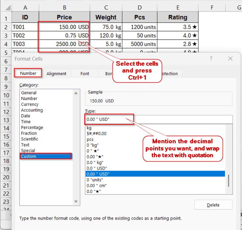 Custom Format to Add Text after Number in Excel - Excel Insider
