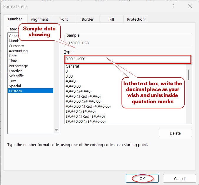 Add Suffix Text with Numbers Using Custom Format
