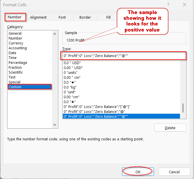 Conditional suffixes for Positive,  Negative,  Zero &  Text sections