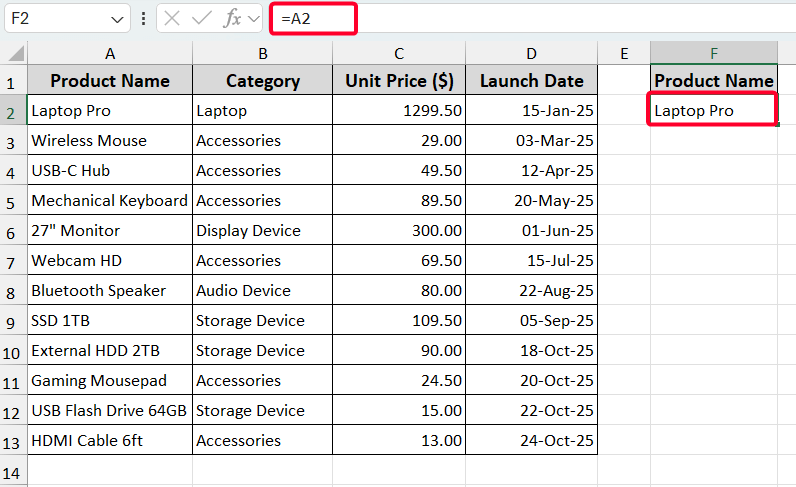 Reference a Cell Directly with an Equal Sign
