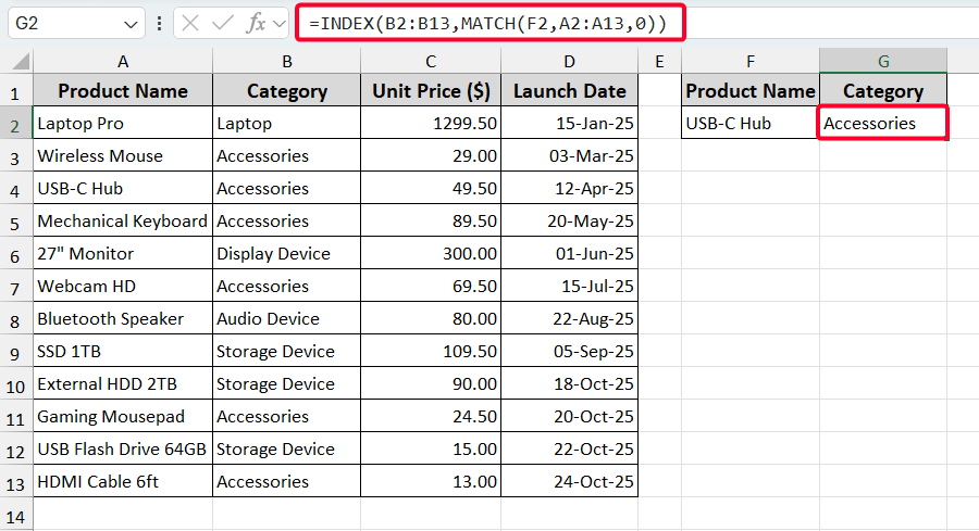 Use INDEX-MATCH Formula