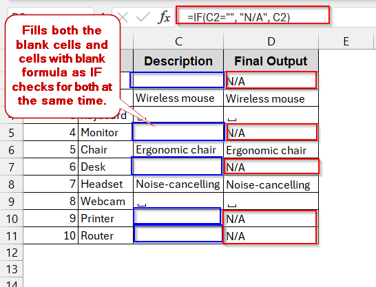 Use IF Function to Replace Empty Cells with Text