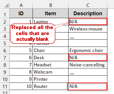 Apply Find and Replace to Insert Text in Empty Cells