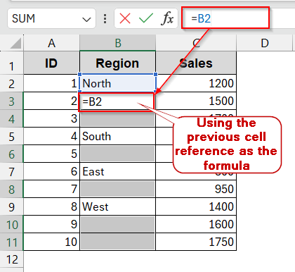 Bring Value from Cells Above to Fill Blanks in Excel