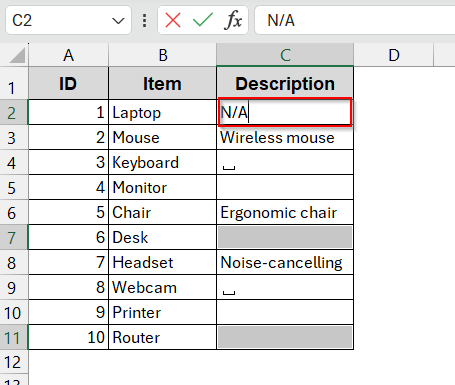 Fill Blank Cells with Text Using Go To Special