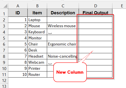 Use IF Function to Replace Empty Cells with Text
