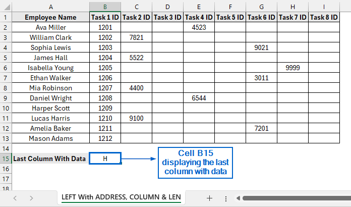 Get the Last Column With Data by Removing Row Numbers
