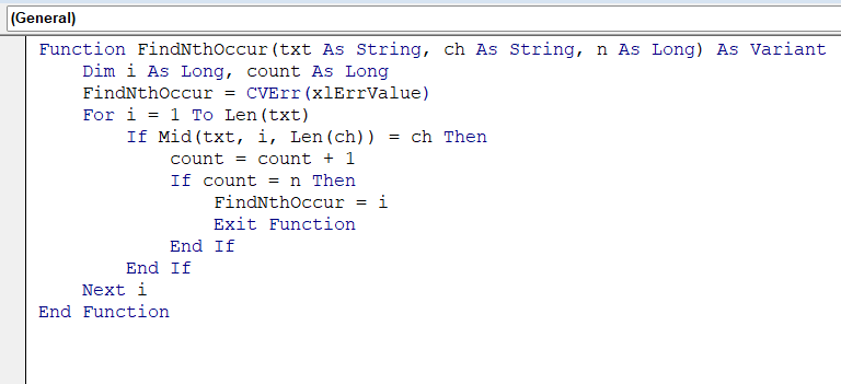 Create a VBA Function to Find the Nth Occurrence of a Character