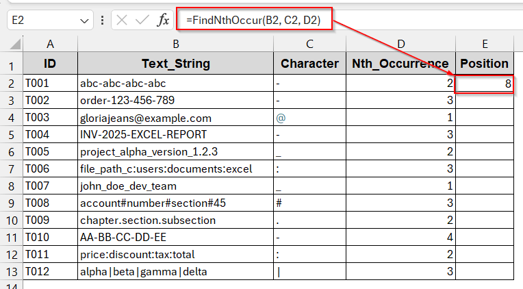 Create a VBA Function to Find the Nth Occurrence of a Character