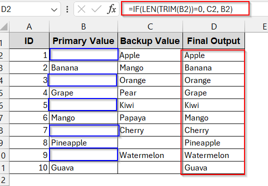 Detect and Replace Invisible Blanks with LEN and TRIM