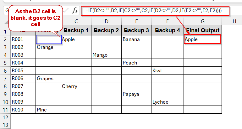 Combine Nested IF for Multiple Backup Cells