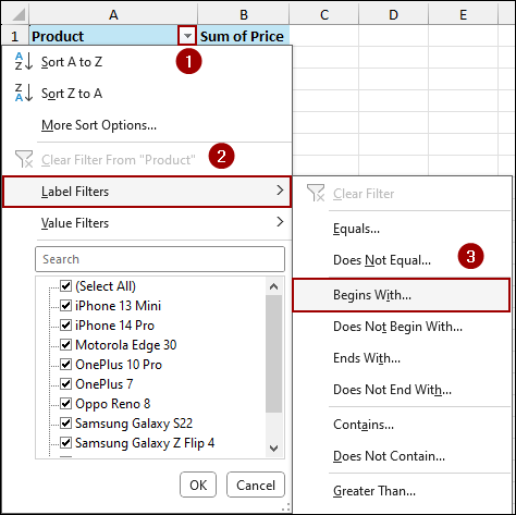 Using Label Filters to Filter Text Values