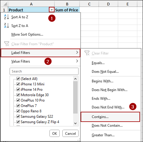 Using Label Filters to Filter Text Values