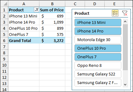 Filter Pivot Table Data Using Slicer
