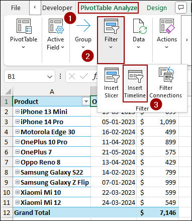 Inserting Timeline to Filter Dates