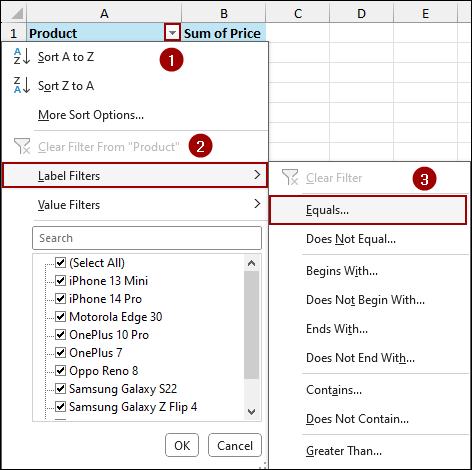 Using Label Filters to Filter Text Values
