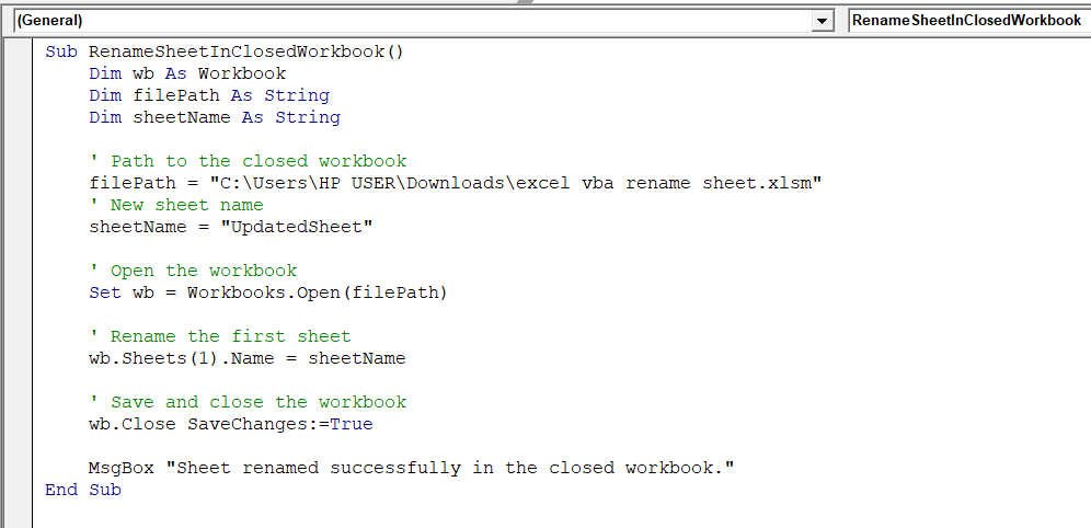 Rename a Worksheet in a Closed Workbook