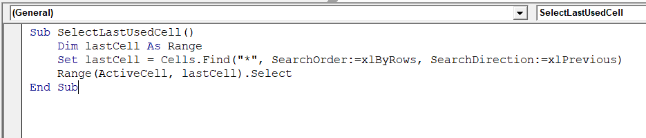 Using the Find Method to Get the Last Used Cell
