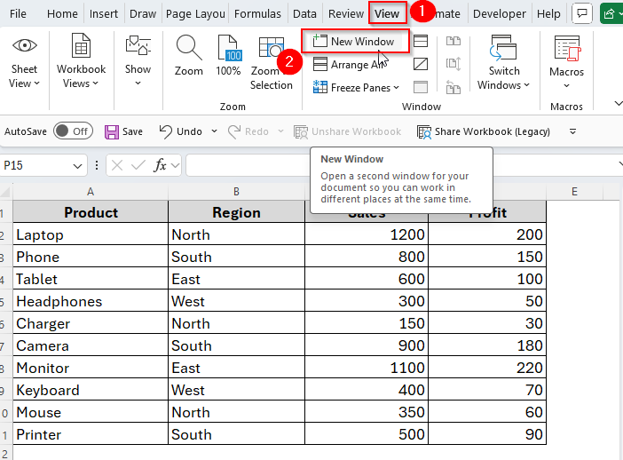 Creating New Window to View Excel Worksheets Side-by-Side Vertically