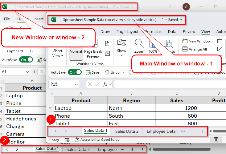 Creating New Window to View Excel Worksheets Side-by-Side Vertically