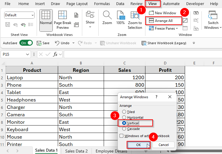 Creating New Window to View Excel Worksheets Side-by-Side Vertically