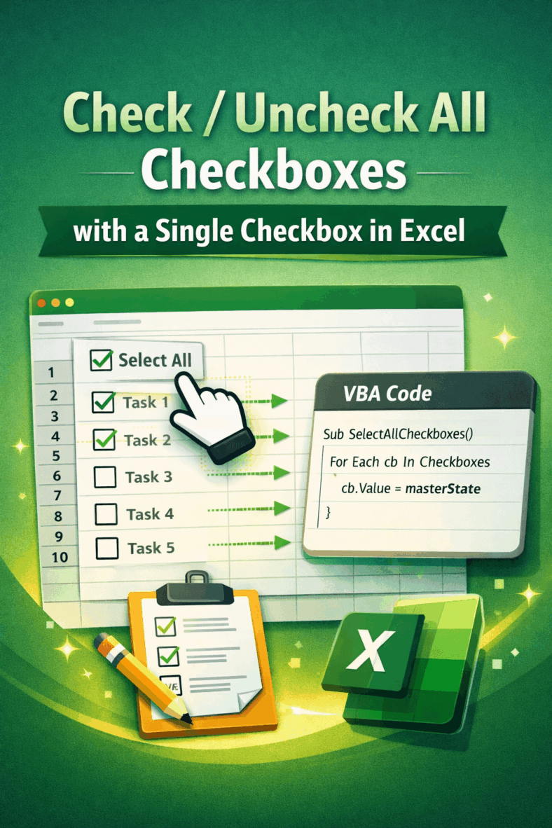 featured image - check uncheck all checkboxes with a single checkbox excel​