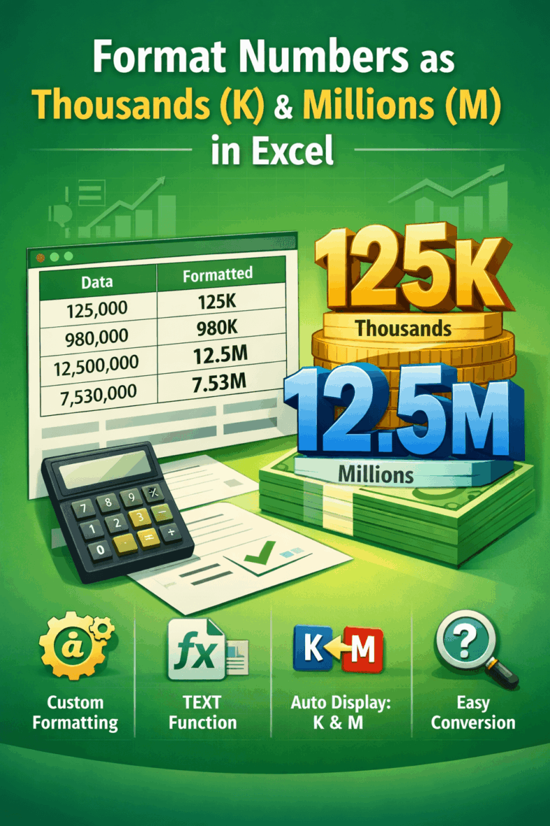 featured image - excel number format thousands k millions m