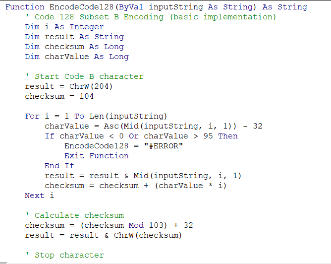 Use a VBA Font Encoder for Advanced Barcodes (Code 128)
