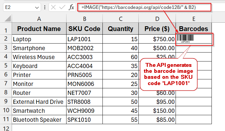 Generate Dynamic Barcode Images with IMAGE Function & Free API